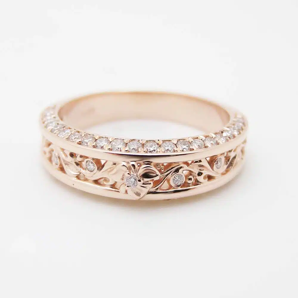 Rose Gold Diamond Wedding Band Half Eternity Engagement Band Filigree Wedding Diamond Ring
