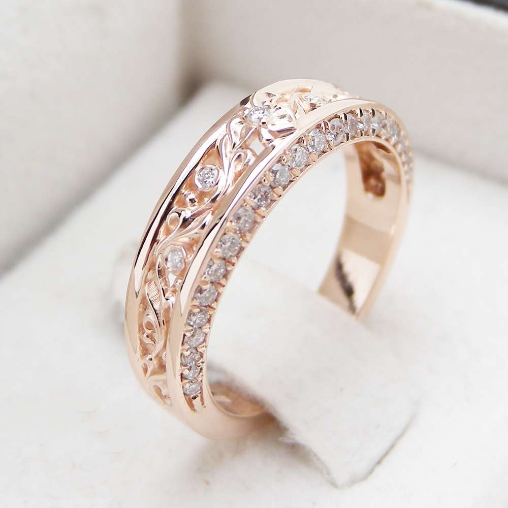 Rose Gold Diamond Wedding Band Half Eternity Engagement Band Filigree Wedding Diamond Ring 1 Rose Gold Diamond Wedding Band Half Eternity Engagement Band Filigree Wedding Diamond Ring