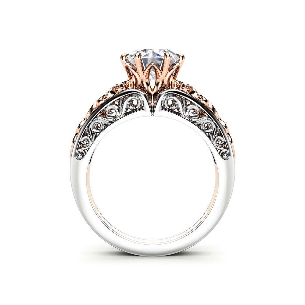 Unique Engagement Ring 14K Two Tone Gold Ring Moissanite Ring Flower Engagement Ring 4 Unique Engagement Ring 14K Two Tone Gold Ring Moissanite Ring Flower Engagement Ring