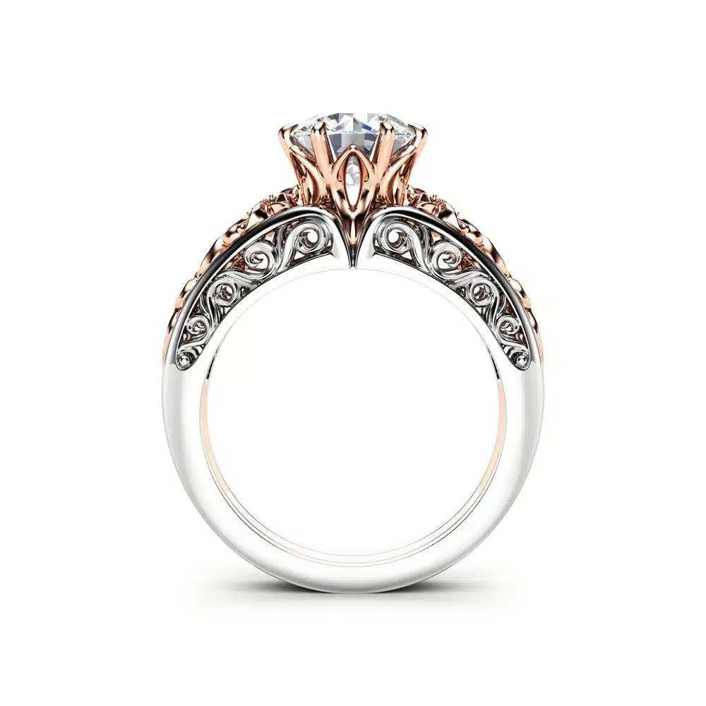 Unique Engagement Ring 14K Two Tone Gold Ring Moissanite Ring Flower Engagement Ring 4 Unique Engagement Ring 14K Two Tone Gold Ring Moissanite Ring Flower Engagement Ring