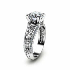 2CT Moissanite Engagement Ring Handmade 14K White Gold Engagement Ring Diamond Moissanite Ring