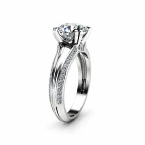 Victorian Moissanite Engagement Ring 14K White Gold Ring Unique 2.0 Carat Moissanite Engagement Ring