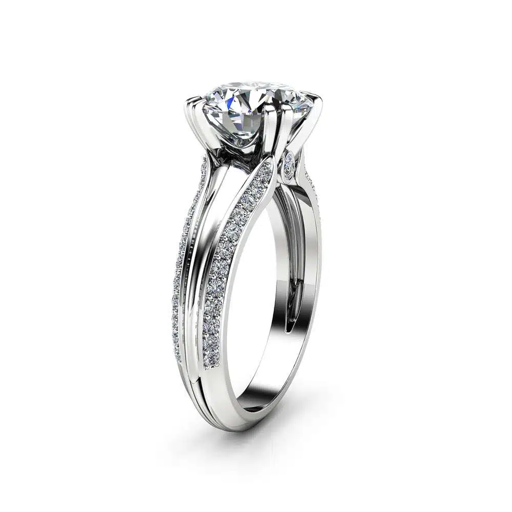 Victorian Moissanite Engagement Ring 14K White Gold Ring Unique 2.0 Carat Moissanite Engagement Ring