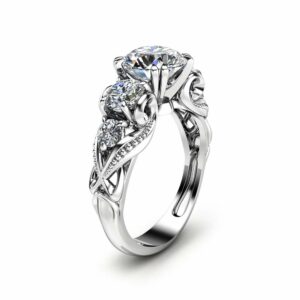 Five Stone Moissanite Engagement Ring  Unique Engagement Ring in 14K White Gold Forever Brilliant  Moissanite Ring