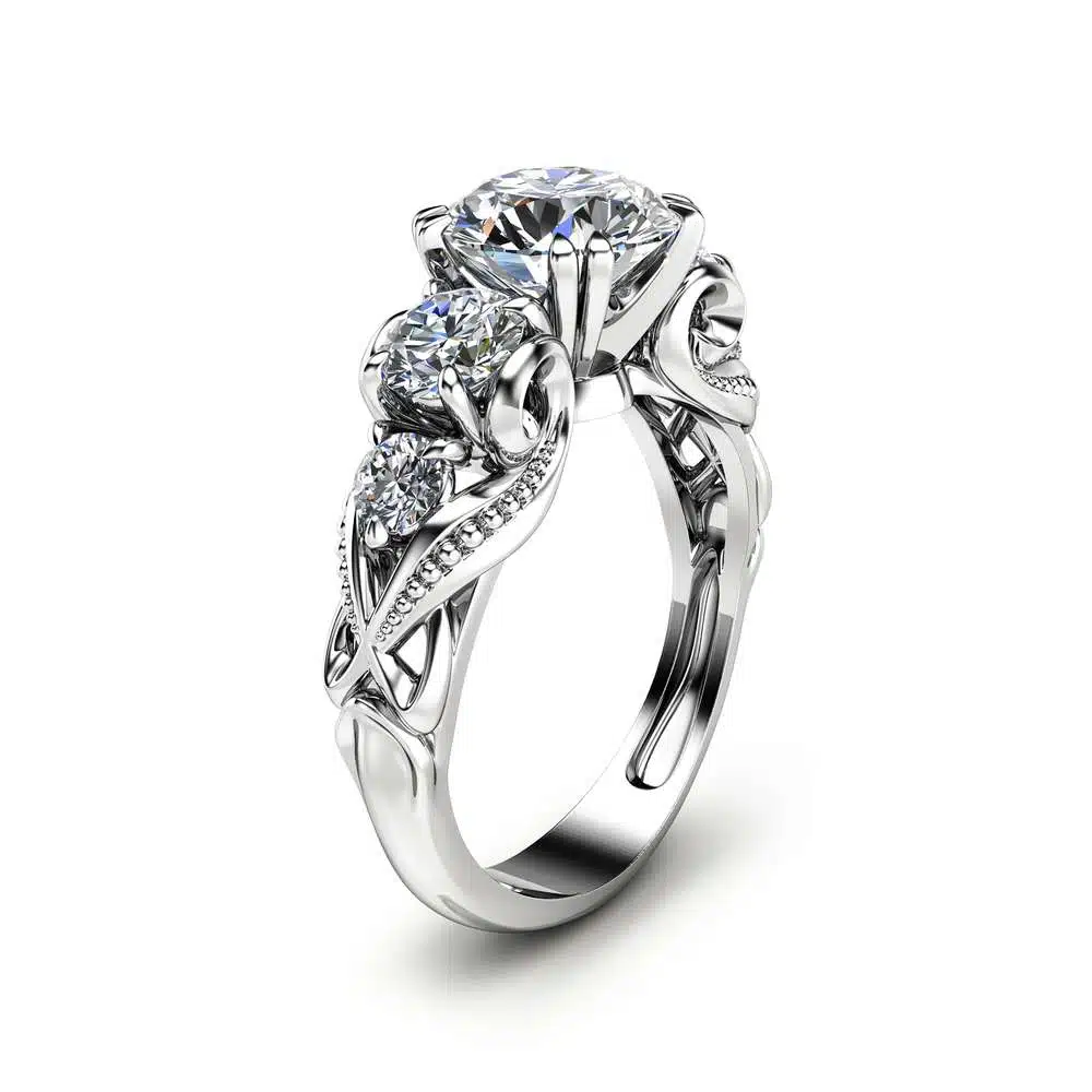 Five Stone Moissanite Engagement Ring  Unique Engagement Ring in 14K White Gold Forever Brilliant  Moissanite Ring