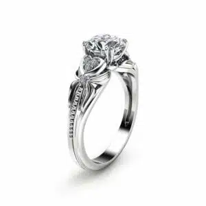 Moissanite Engagement Ring in 14K White Gold Heart Shaped Ring Unique Moissanite Engagement Ring Alternative Ring