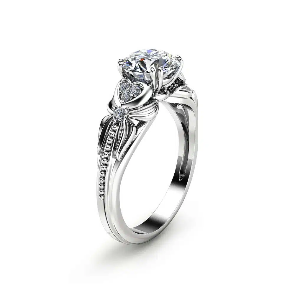 Moissanite Engagement Ring in 14K White Gold Heart Shaped Ring Unique Moissanite Engagement Ring Alternative Ring