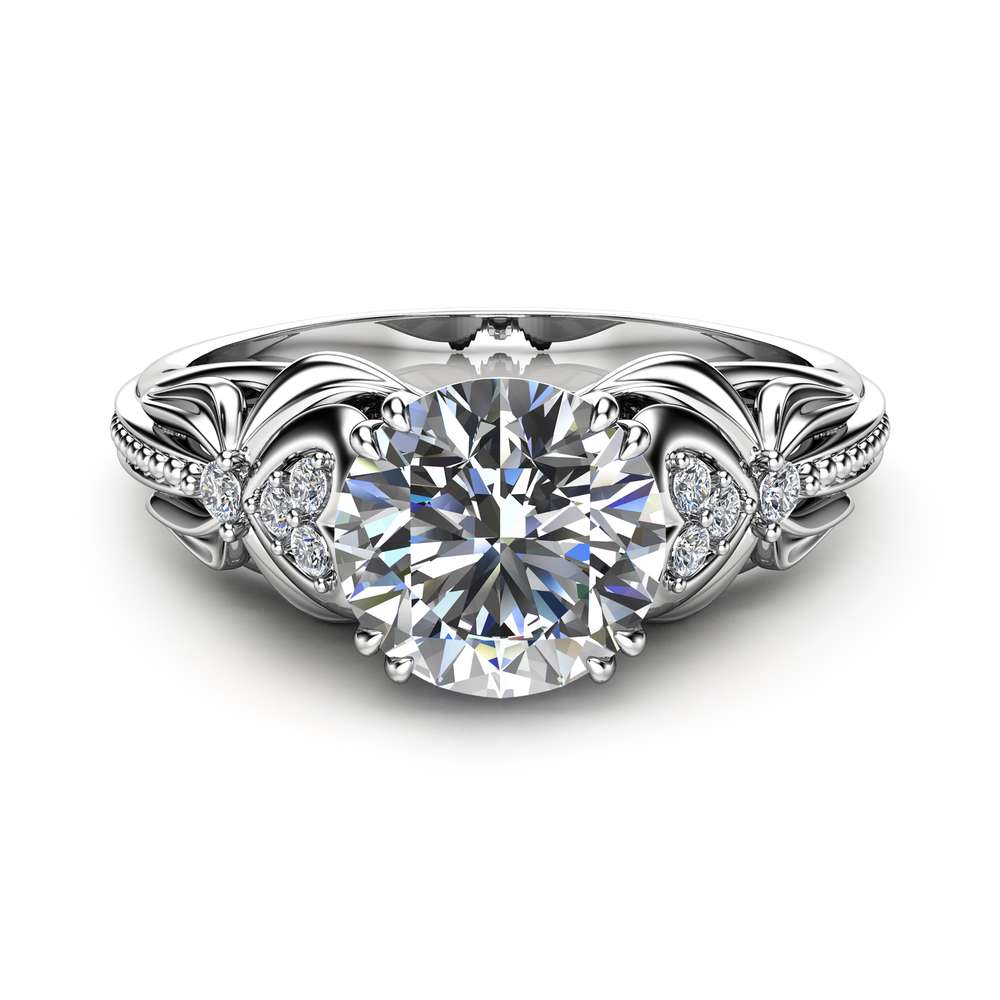 Moissanite Engagement Ring in 14K White Gold Heart Shaped Ring Unique Moissanite Engagement Ring Alternative Ring
