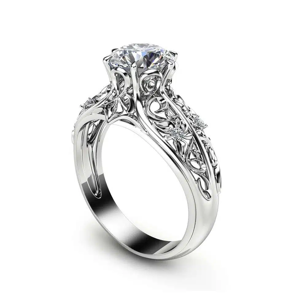Unique Engagement Ring 14K White Gold Moissanite Ring Filigree Design Engagement Ring Unique Diamond Ring 1 Unique Engagement Ring 14K White Gold Moissanite Ring Filigree Design Engagement Ring Unique Diamond Ring