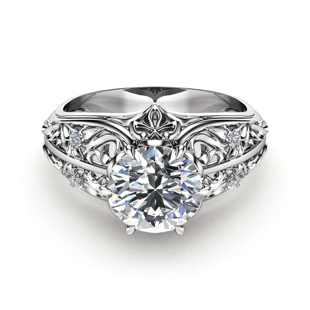 Unique Engagement Ring 14K White Gold Moissanite Ring Filigree Design Engagement Ring Unique Diamond Ring 3 Unique Engagement Ring 14K White Gold Moissanite Ring Filigree Design Engagement Ring Unique Diamond Ring