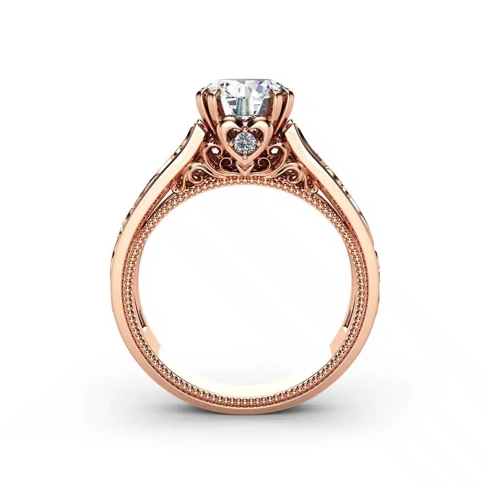 Rose Gold Moissanite Engagement Ring Milgrain Moissanite Ring Vintage Engagement Ring 3 Rose Gold Moissanite Engagement Ring Milgrain Moissanite Ring Vintage Engagement Ring