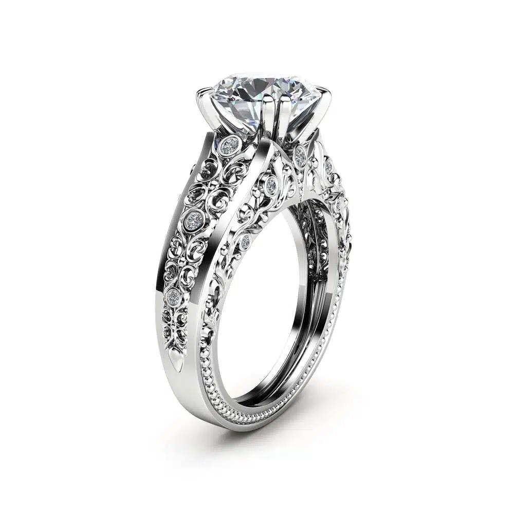 Unique Moissanite Engagement Ring 14K White Ring Vintage Engagement Ring 1 Unique Moissanite Engagement Ring 14K White Ring Vintage Engagement Ring