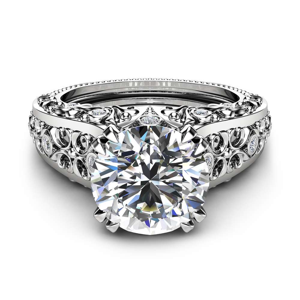 Unique Moissanite Engagement Ring 14K White Ring Vintage Engagement Ring 2 Unique Moissanite Engagement Ring 14K White Ring Vintage Engagement Ring