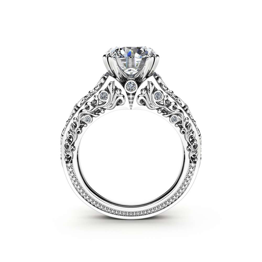 Unique Moissanite Engagement Ring 14K White Ring Vintage Engagement Ring