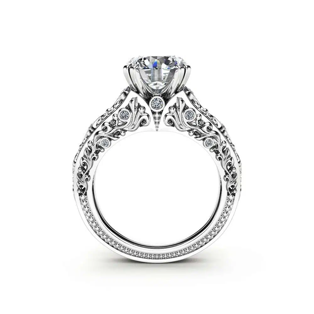Unique Moissanite Engagement Ring 14K White Ring Vintage Engagement Ring 3 Unique Moissanite Engagement Ring 14K White Ring Vintage Engagement Ring
