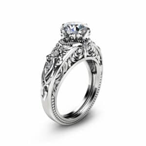 Vintage Engagement Ring  14K White Gold Ring Vintage Engagement Ring