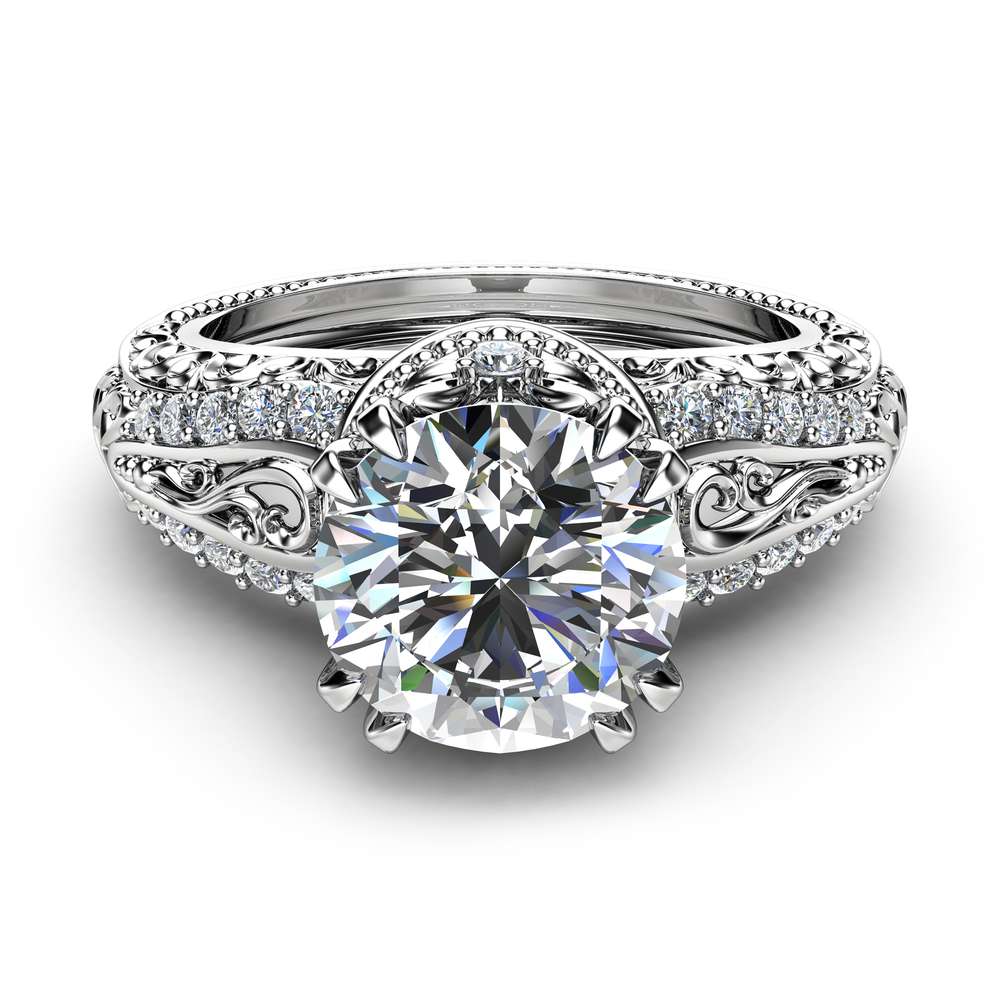 White Gold Moissanite Engagement Ring 2 Carat Moissanite Ring Vintage Engagement Ring