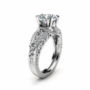White Gold Moissanite Engagement Ring 2 Carat Moissanite Ring Vintage Engagement Ring