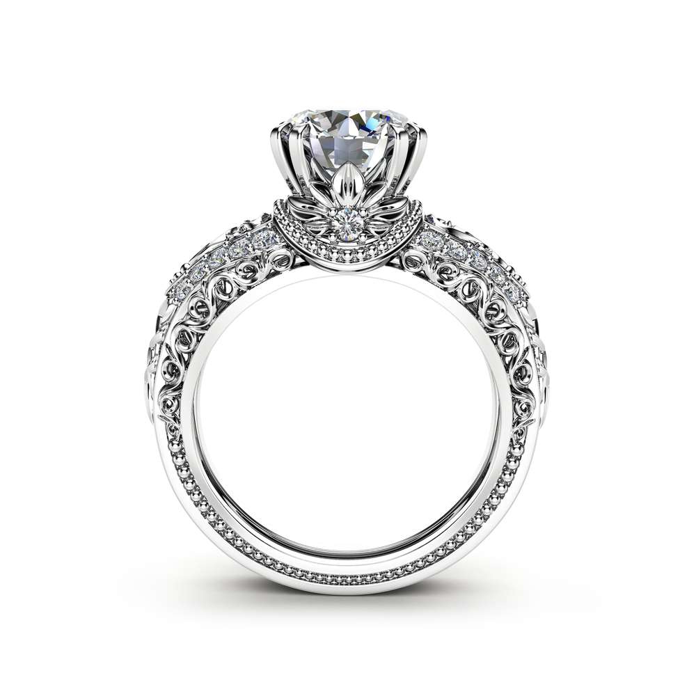 White Gold Moissanite Engagement Ring 2 Carat Moissanite Ring Vintage Engagement Ring