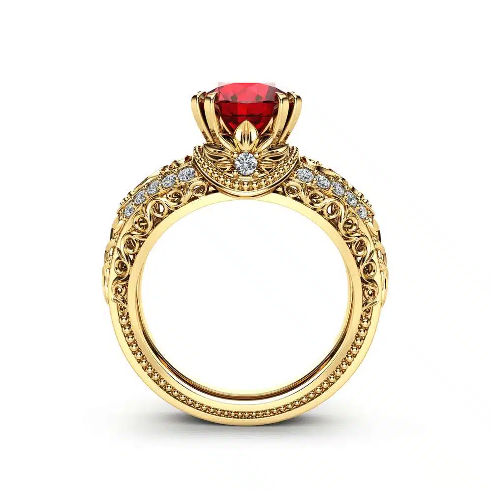 Ruby Unique Engagement Ring 14K Yellow Gold Natural Ruby Ring Vintage Unique Engagement Ring 2 Ruby Unique Engagement Ring 14K Yellow Gold Natural Ruby Ring Vintage Unique Engagement Ring