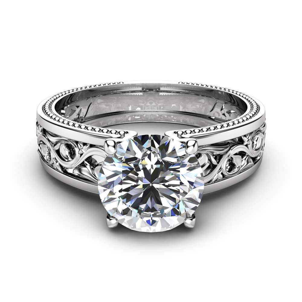 1 1.55ct Moissanite Engagement Ring Unique Filigree Engagement Ring 14K White Gold Moissanite Ring