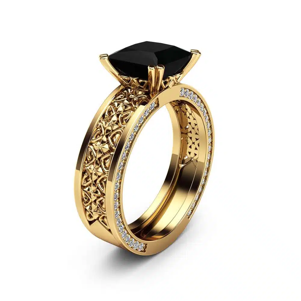 Princess Black Diamond Engagement Ring Square Black Diamond 14K Yellow Gold Engagement Ring 1 Princess Black Diamond Engagement Ring Square Black Diamond 14K Yellow Gold Engagement Ring
