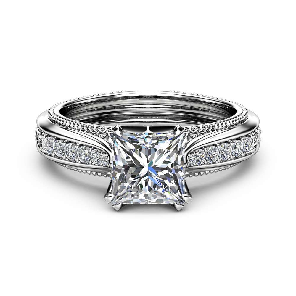 Victorian Moissanite Engagement Ring 14K White Gold Engagement Ring Princess Moissanite Ring 2 Victorian Moissanite Engagement Ring 14K White Gold Engagement Ring Princess Moissanite Ring
