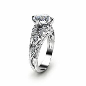 Unique Engagement Ring 14K White Gold Moissanite Ring 2 Carat Engagement Ring Unique Moissanite Ring
