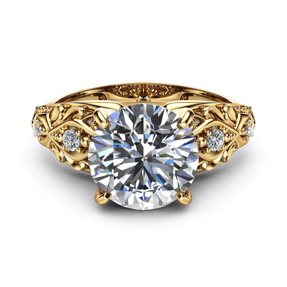 2 Carat Moissanite Engagement Ring Unique 14K Yellow Gold Ring Filigree Design Alternative Ring Art Deco Engagement Ring 2 2 Carat Moissanite Engagement Ring Unique 14K Yellow Gold Ring Filigree Design Alternative Ring Art Deco Engagement Ring