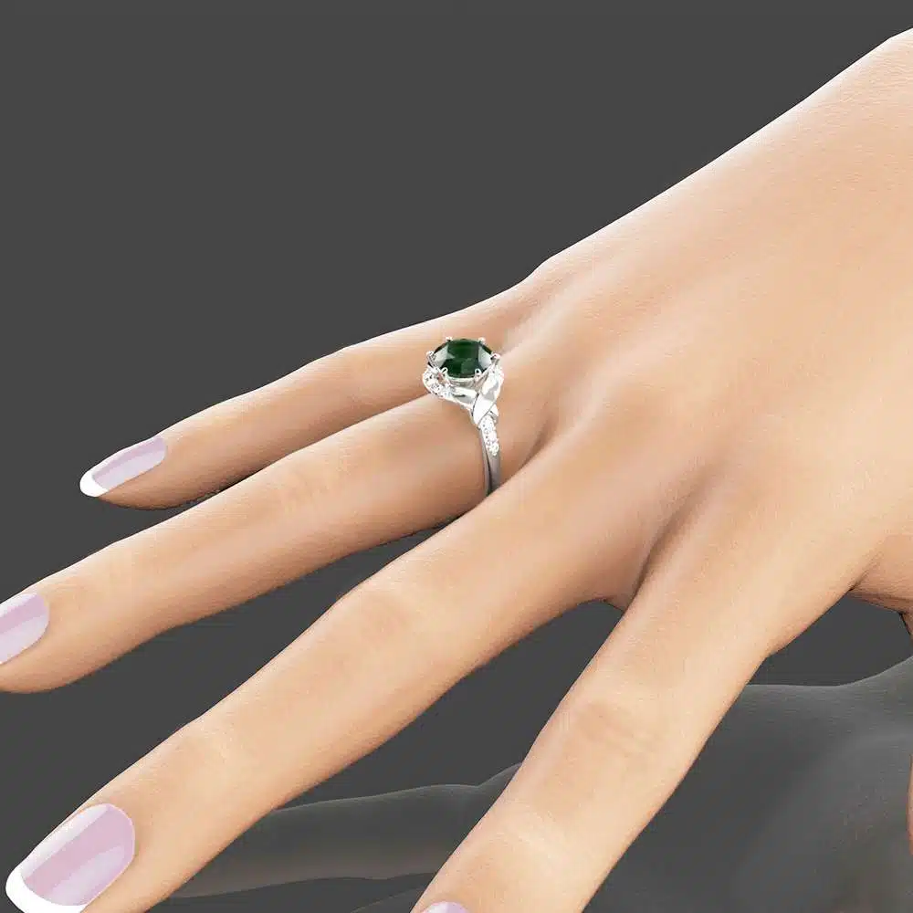 Natural Emerald Wedding Engagement Ring 14K White Gold Engagement Ring Unique 2 Carat Emerald Ring