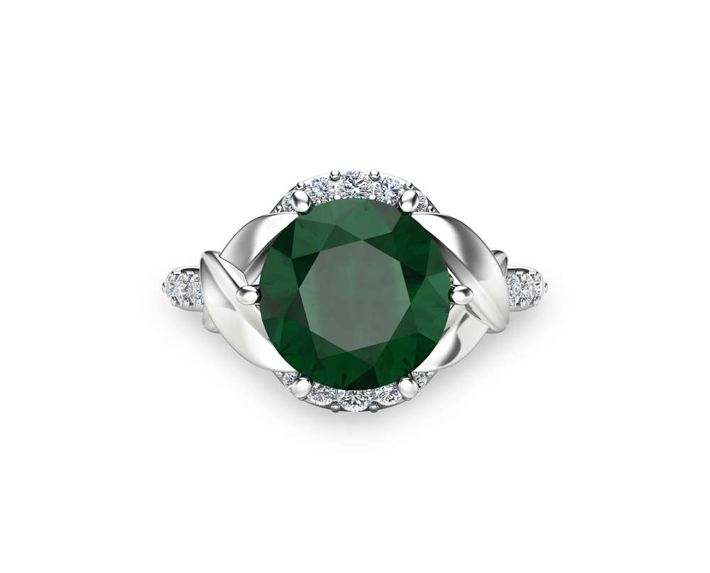 Natural Emerald Wedding Engagement Ring 14K White Gold Engagement Ring Unique 2 Carat Emerald Ring