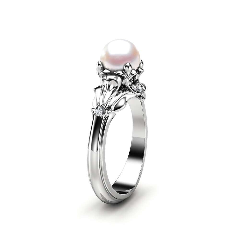 Pearl Engagement Ring White Gold Ring Leaf Engagement Ring Gold Pearl Ring 1 Pearl Engagement Ring White Gold Ring Leaf Engagement Ring Gold Pearl Ring