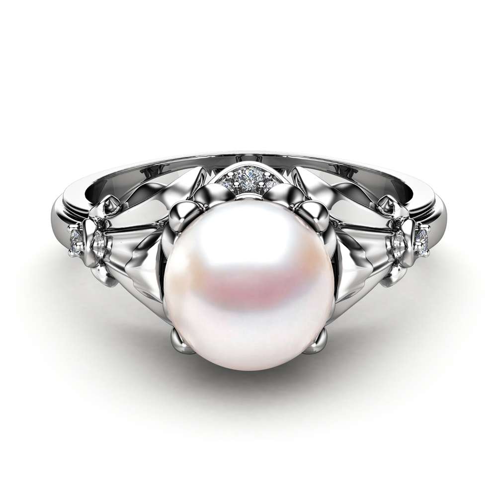 Pearl Engagement Ring White Gold Ring Leaf Engagement Ring Gold Pearl Ring 2 Pearl Engagement Ring White Gold Ring Leaf Engagement Ring Gold Pearl Ring