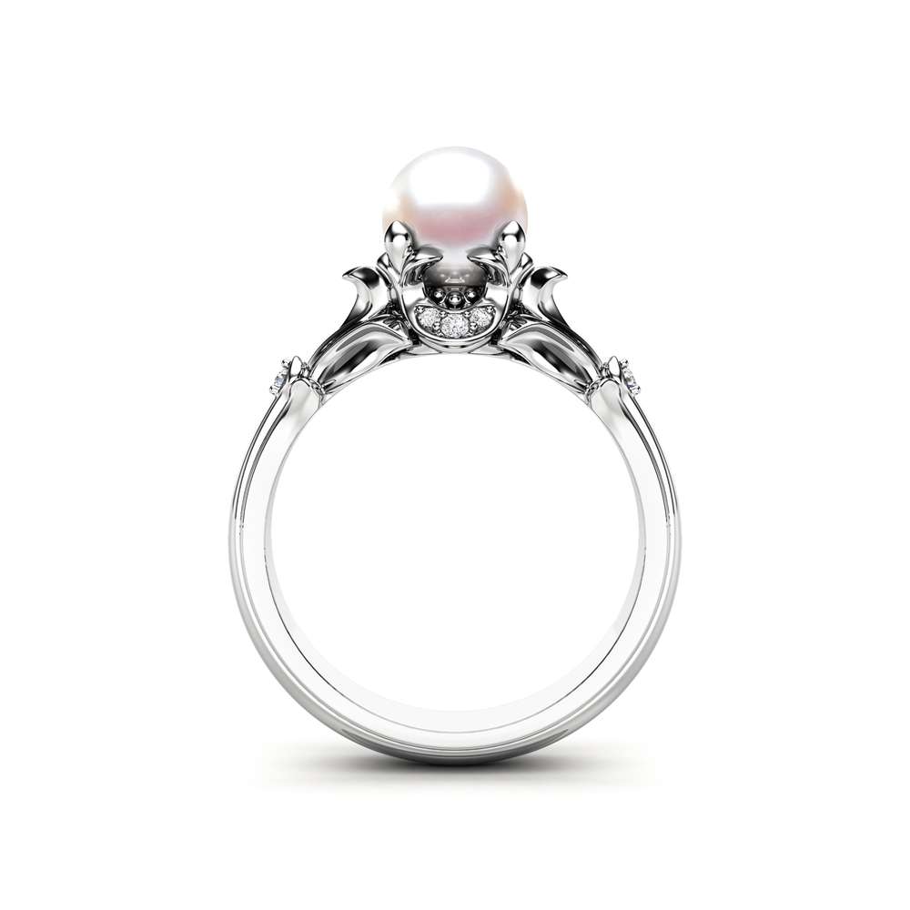 Pearl Engagement Ring White Gold Ring Leaf Engagement Ring Gold Pearl Ring 4 Pearl Engagement Ring White Gold Ring Leaf Engagement Ring Gold Pearl Ring