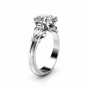 Unique Moissanite Engagement Ring 14K White Gold Engagement Rin