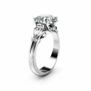 Unique Moissanite Engagement Ring 14K White Gold Engagement Rin