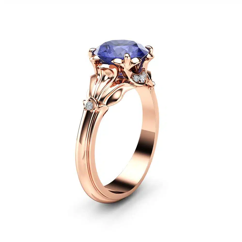 Tanzanite Petal Engagement Ring 14K Rose Gold Petal Ring 2 Carat Natural Tanzanite Engagement Ring