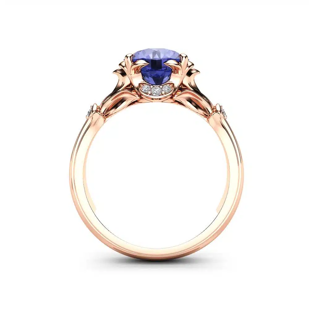 Tanzanite Petal Engagement Ring 14K Rose Gold Petal Ring 2 Carat Natural Tanzanite Engagement Ring