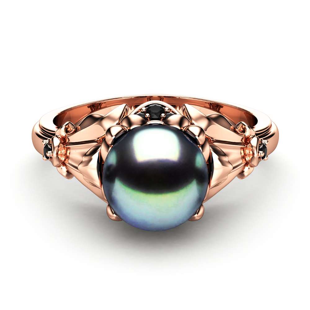 Black Pearl Engagement Ring Rose Gold Ring Leaf Engagement Ring Gold Pearl Ring 2 Black Pearl Engagement Ring Rose Gold Ring Leaf Engagement Ring Gold Pearl Ring