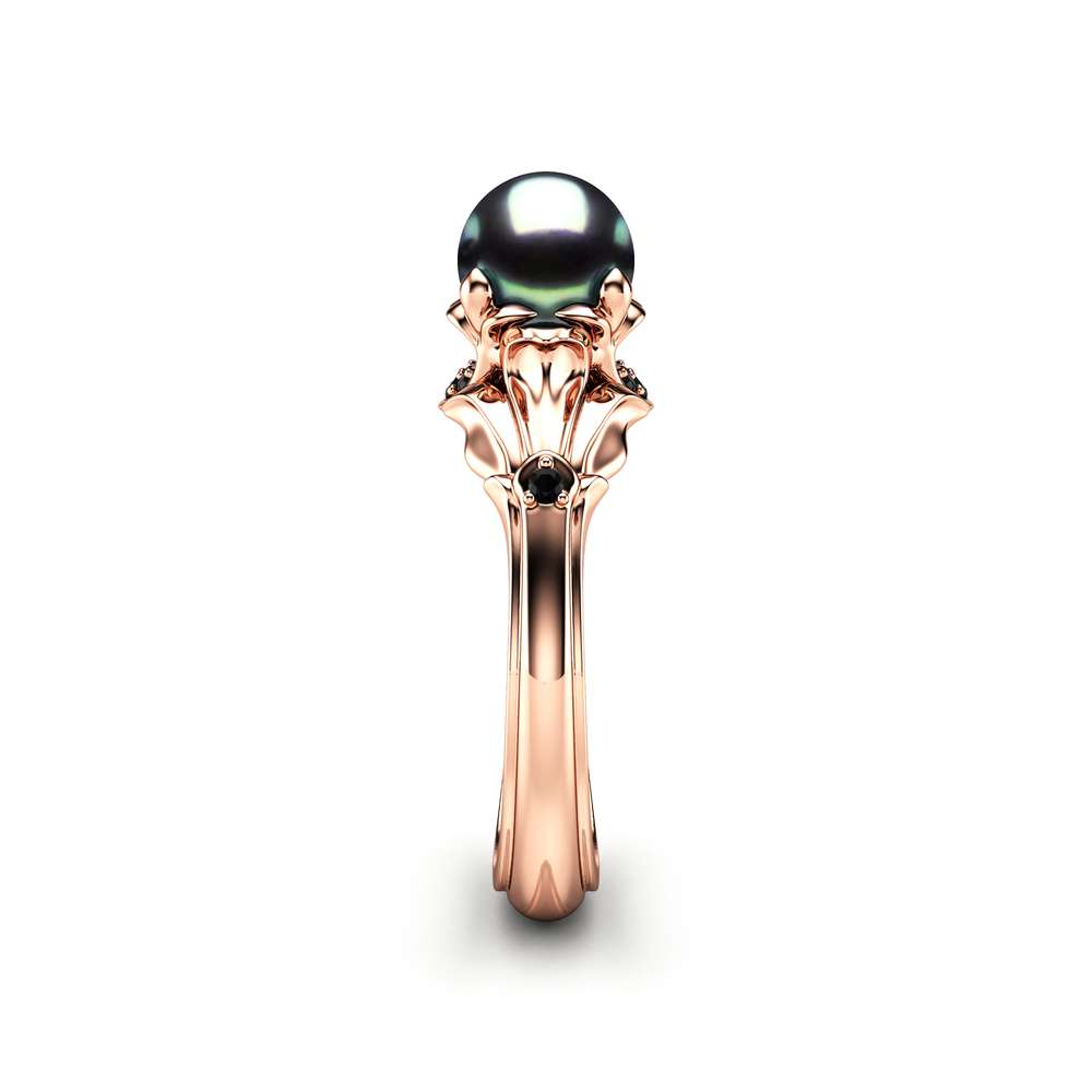 Black Pearl Engagement Ring Rose Gold Ring Leaf Engagement Ring Gold Pearl Ring 3 Black Pearl Engagement Ring Rose Gold Ring Leaf Engagement Ring Gold Pearl Ring