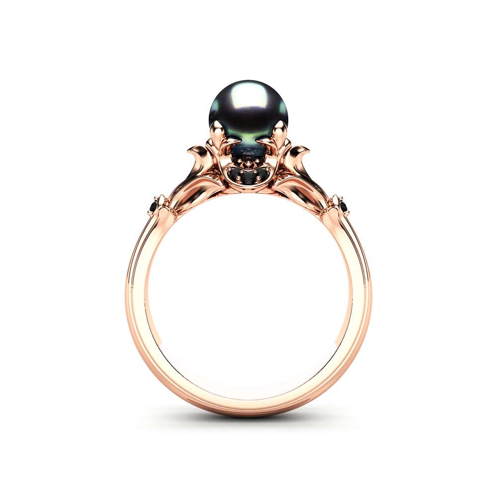 Black Pearl Engagement Ring Rose Gold Ring Leaf Engagement Ring Gold Pearl Ring 4 Black Pearl Engagement Ring Rose Gold Ring Leaf Engagement Ring Gold Pearl Ring