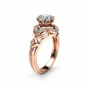 Moissanite Designer Engagement Ring 14K Rose Gold Engagement Ring Diamond Alternative Designer Ring