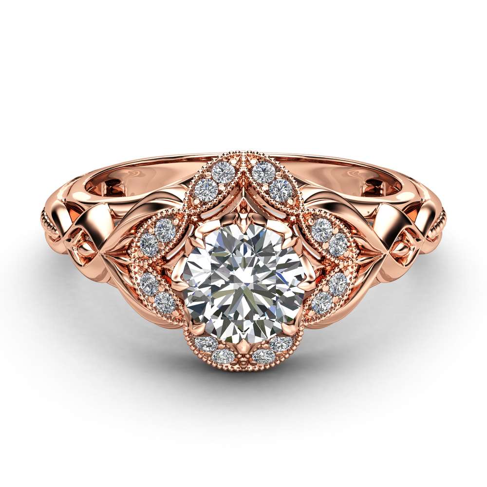 Moissanite Designer Engagement Ring 14K Rose Gold Engagement Ring Diamond Alternative Designer Ring
