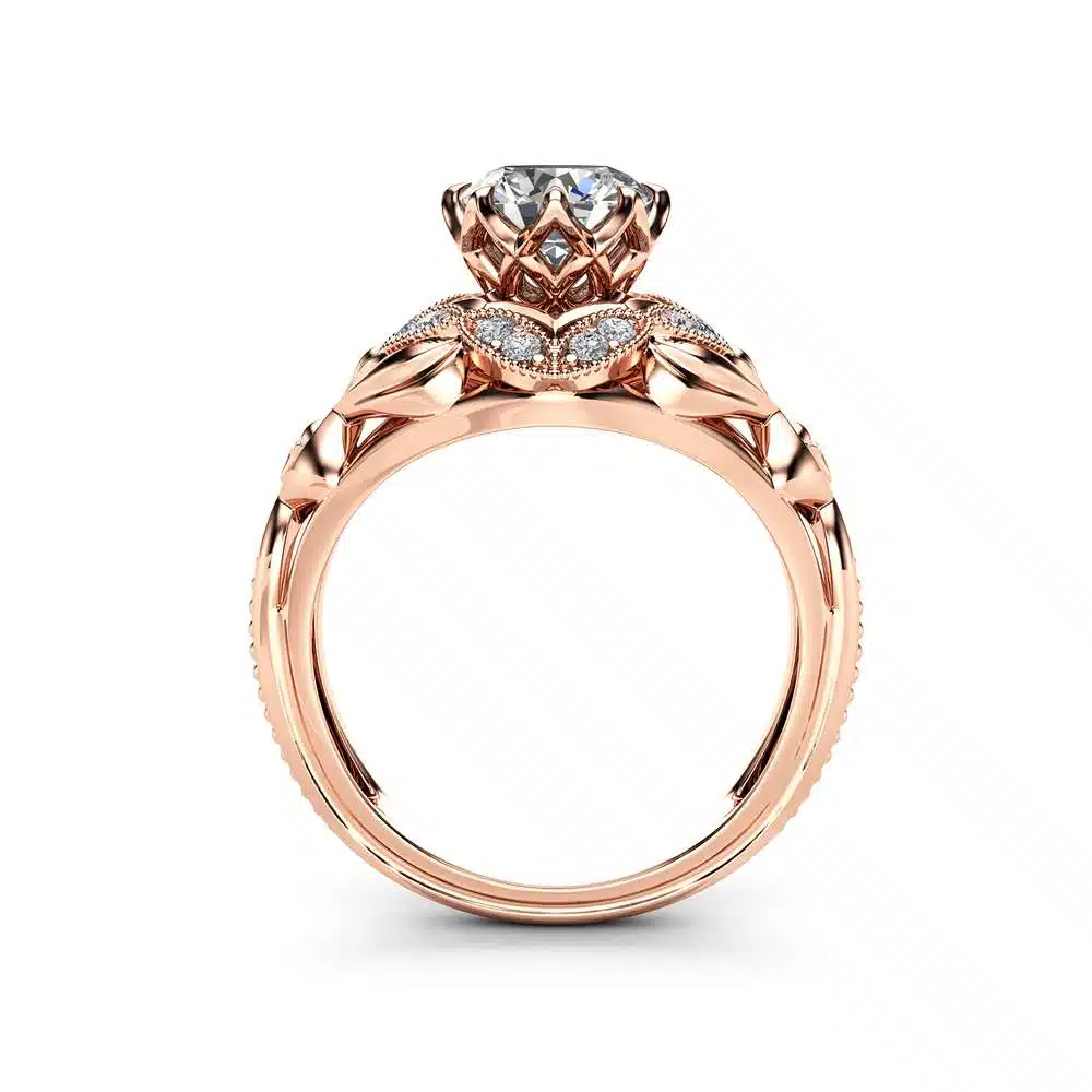 Moissanite Designer Engagement Ring 14K Rose Gold Engagement Ring Diamond Alternative Designer Ring