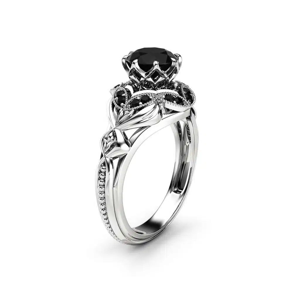 Black Diamond Designer Engagement Ring 14K White Gold Engagement Ring Black Diamonds Designer Ring 1 Black Diamond Designer Engagement Ring 14K White Gold Engagement Ring Black Diamonds Designer Ring