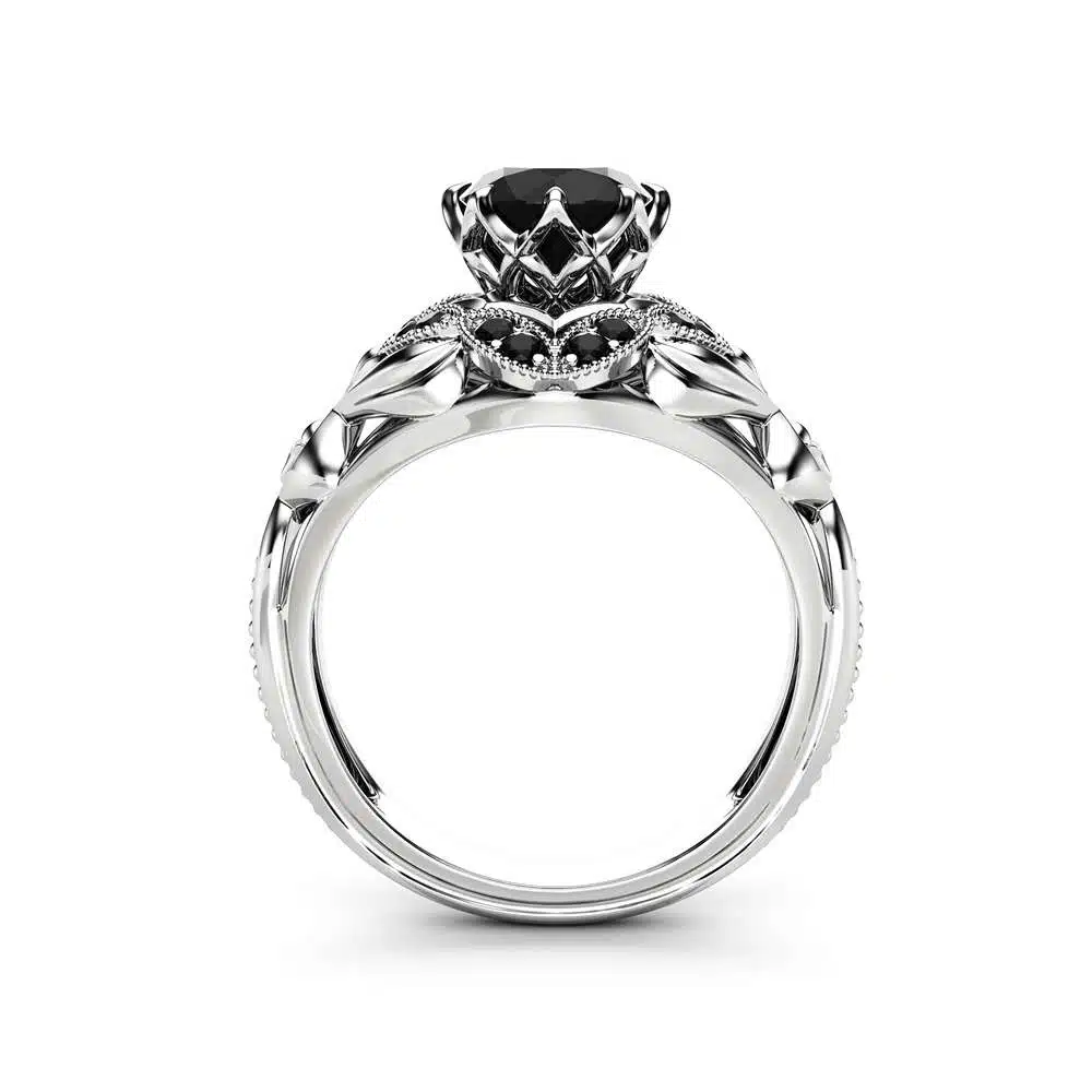 Black Diamond Designer Engagement Ring 14K White Gold Engagement Ring Black Diamonds Designer Ring 3 Black Diamond Designer Engagement Ring 14K White Gold Engagement Ring Black Diamonds Designer Ring