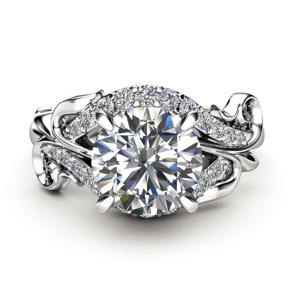 ANr-0046B Moissanite Leaf Engagement Ring 14K White Gold Moissanite Ring Solid Gold Engagement Ring 2 Moissanite Leaf Engagement Ring 14K White Gold Moissanite Ring Solid Gold Engagement Ring