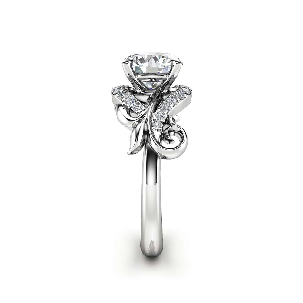 ANr-0046B Moissanite Leaf Engagement Ring 14K White Gold Moissanite Ring Solid Gold Engagement Ring 3 Moissanite Leaf Engagement Ring 14K White Gold Moissanite Ring Solid Gold Engagement Ring