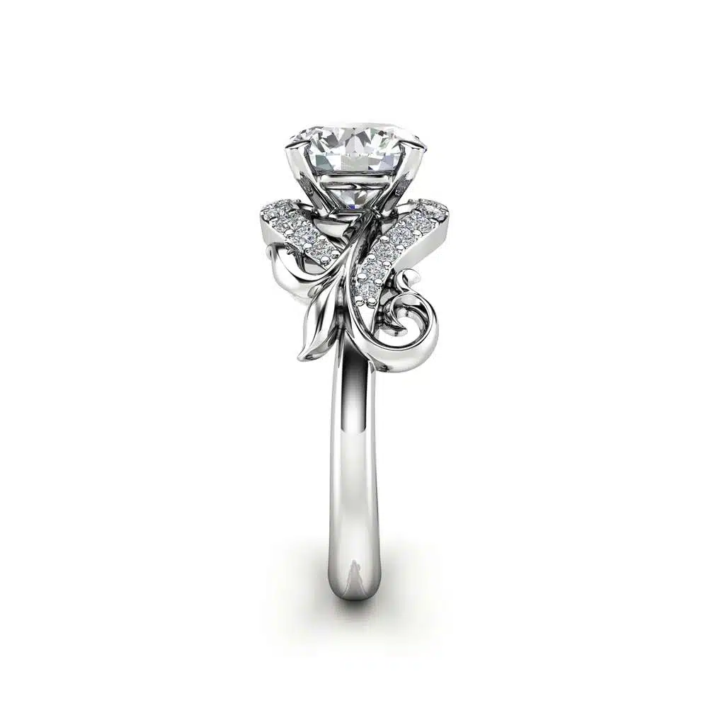 ANr-0046B Moissanite Leaf Engagement Ring 14K White Gold Moissanite Ring Solid Gold Engagement Ring 3 Moissanite Leaf Engagement Ring 14K White Gold Moissanite Ring Solid Gold Engagement Ring