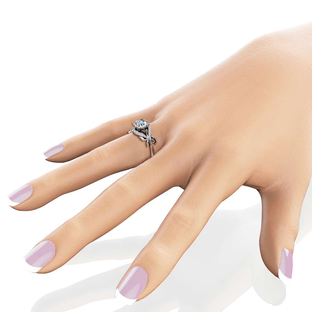 ANr-0046B Moissanite Leaf Engagement Ring 14K White Gold Moissanite Ring Solid Gold Engagement Ring 4 Moissanite Leaf Engagement Ring 14K White Gold Moissanite Ring Solid Gold Engagement Ring